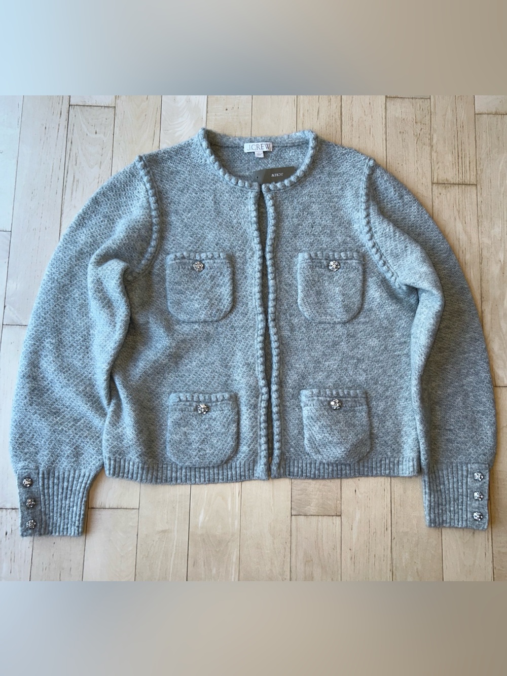 J.Crew Odette Sweater Lady Jacket with Jewel Buttons Heather Gray Size Large NWT - Picture 7 of 16